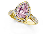 Yellow gold Fancy Pink Pear Cut Halo Diamond Ring with Pavé Band_1