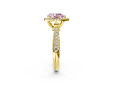 Yellow gold Fancy Pink Pear Cut Halo Diamond Ring with Pavé Band_2