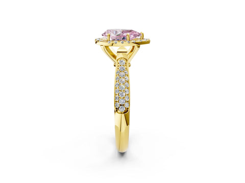 Yellow gold Fancy Pink Pear Cut Halo Diamond Ring with Pavé Band_2