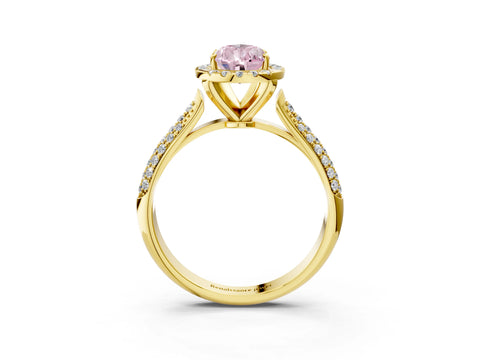Yellow gold Fancy Pink Pear Cut Halo Diamond Ring with Pavé Band_3