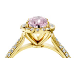 Yellow gold Fancy Pink Pear Cut Halo Diamond Ring with Pavé Band_4