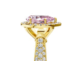 Yellow gold Fancy Pink Pear Cut Halo Diamond Ring with Pavé Band_5