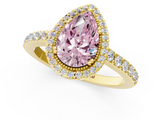 Yellow gold Fancy Pink Pear  Cut Halo Diamond Ring with Pave Band and Four-Prong Setting_26
