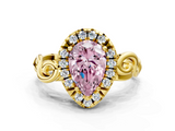 Yellow gold Fancy Pink Pear  Cut Halo Diamond Ring with Scrollwork Band and Four-Prong Setting_72