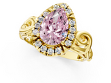 Yellow gold Fancy Pink Pear  Cut Halo Diamond Ring with Scrollwork Band and Four-Prong Setting_73
