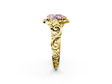 Yellow gold Fancy Pink Pear  Cut Halo Diamond Ring with Scrollwork Band and Four-Prong Setting_74
