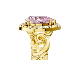 Yellow gold Fancy Pink Pear  Cut Halo Diamond Ring with Scrollwork Band and Four-Prong Setting_77
