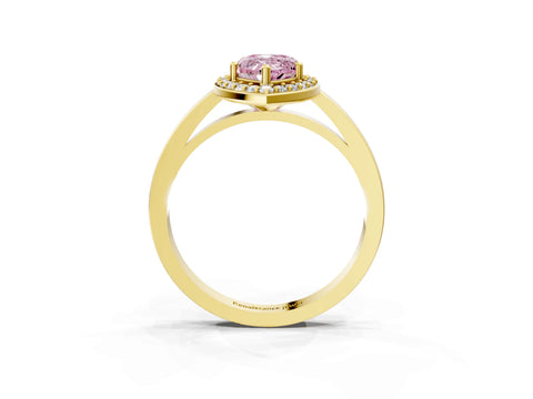 Yellow gold Fancy Pink Pear Cut Halo Diamond Ring with Solitaire Band and Prong Setting_3