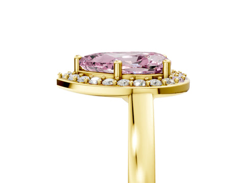 Yellow gold Fancy Pink Pear Cut Halo Diamond Ring with Solitaire Band and Prong Setting_5