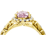 Yellow gold Fancy Pink Pear Cut Halo Diamond Solitaire with Filigree Band and Four-Prong Setting_4