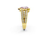 Yellow gold Fancy Pink Pear Cut Halo Diamond Split Shank Ring with Prong Setting_2