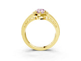 Yellow gold Fancy Pink Pear Cut Halo Diamond Split Shank Ring with Prong Setting_3