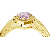 Yellow gold Fancy Pink Pear Cut Halo Diamond Split Shank Ring with Prong Setting_4