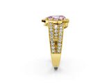 Yellow gold Fancy Pink Pear Cut Halo Diamond Split Shank Ring with Prong Setting_8