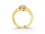 Yellow gold Fancy Pink Pear Cut Halo Diamond Split Shank Ring with Prong Setting_9