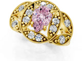 Yellow gold Fancy Pink Pear Cut Halo Milgrain Diamond Engagement Ring with Leaf Band and Four-Prong Setting_1