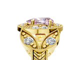 Yellow gold Fancy Pink Pear Cut Halo Milgrain Diamond Engagement Ring with Leaf Band and Four-Prong Setting_5