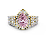 Yellow gold Fancy Pink Pear Cut Halo Pavé Diamond Engagement Ring with Split Shank and Four-Prong Setting_3