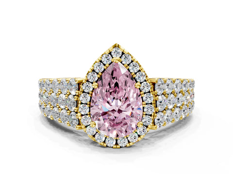 Yellow gold Fancy Pink Pear Cut Halo Pavé Diamond Engagement Ring with Split Shank and Four-Prong Setting_3