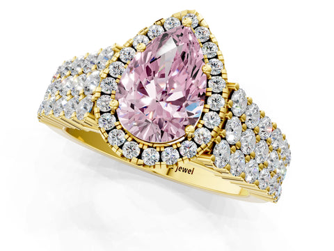 Yellow gold Fancy Pink Pear Cut Halo Pavé Diamond Engagement Ring with Split Shank and Four-Prong Setting_4