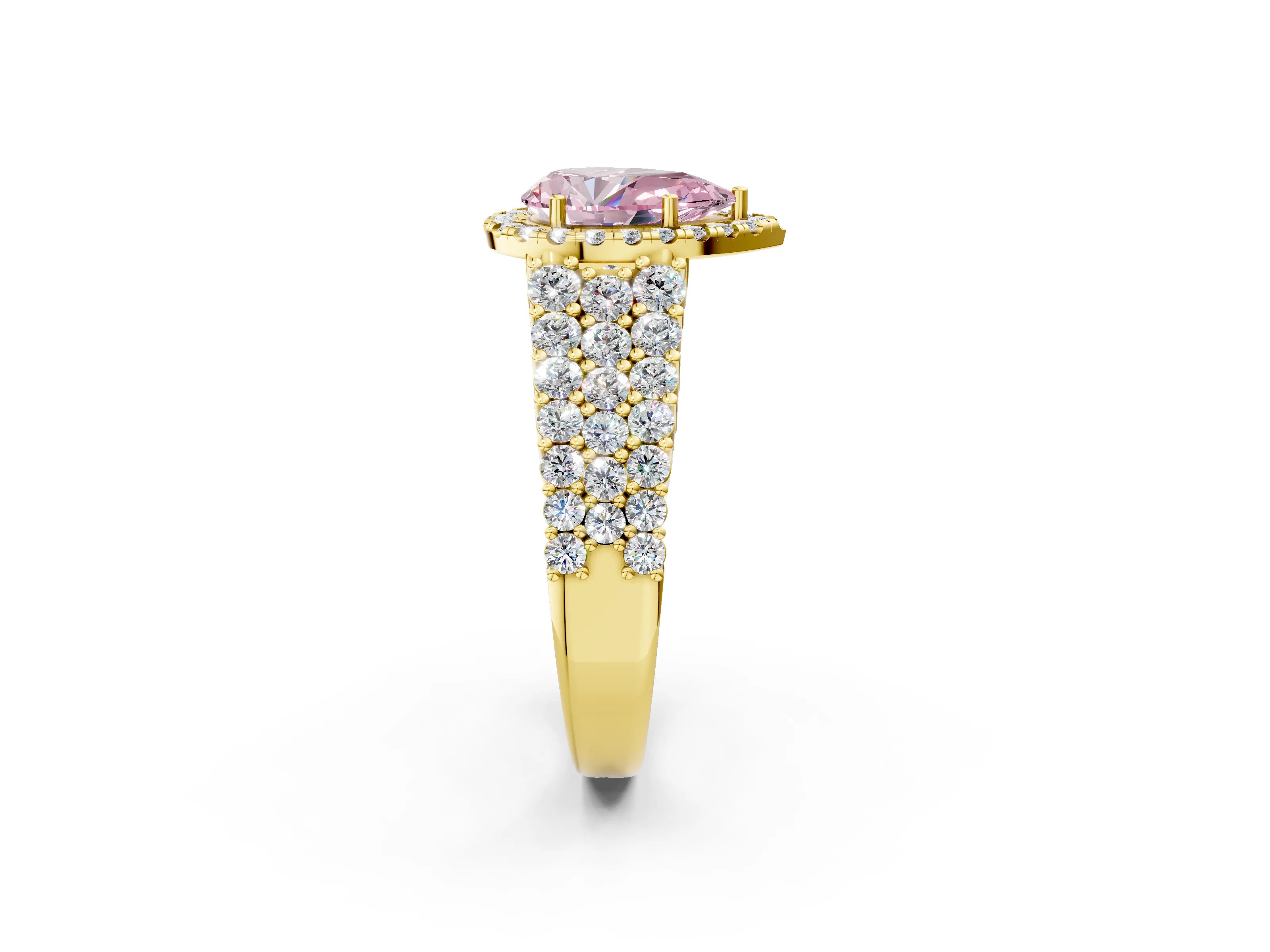 Yellow gold Fancy Pink Pear Cut Halo Pavé Diamond Engagement Ring with Split Shank and Four-Prong Setting_5
