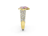 Yellow gold Fancy Pink Pear Cut Halo Pavé Diamond Engagement Ring with Split Shank and Four-Prong Setting_5