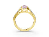Yellow gold Fancy Pink Pear Cut Halo Pavé Diamond Engagement Ring with Split Shank and Four-Prong Setting_6