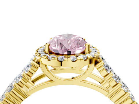 Yellow gold Fancy Pink Pear Cut Halo Pavé Diamond Engagement Ring with Split Shank and Four-Prong Setting_7