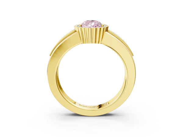 Yellow gold Fancy Pink Pear  Cut Halo Pave Band Four-Prong Ring