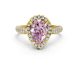 Yellow gold Fancy Pink Pear  Cut Halo Pave Band Four-Prong Setting Ring_20
