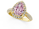 Yellow gold Fancy Pink Pear  Cut Halo Pave Band Four-Prong Setting Ring_21