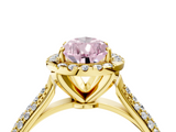 Yellow gold Fancy Pink Pear  Cut Halo Pave Band Four-Prong Setting Ring_24