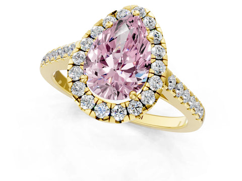 Yellow gold Fancy Pink Pear Cut Halo Pave Diamond Engagement Ring with Four-Prong Setting_1