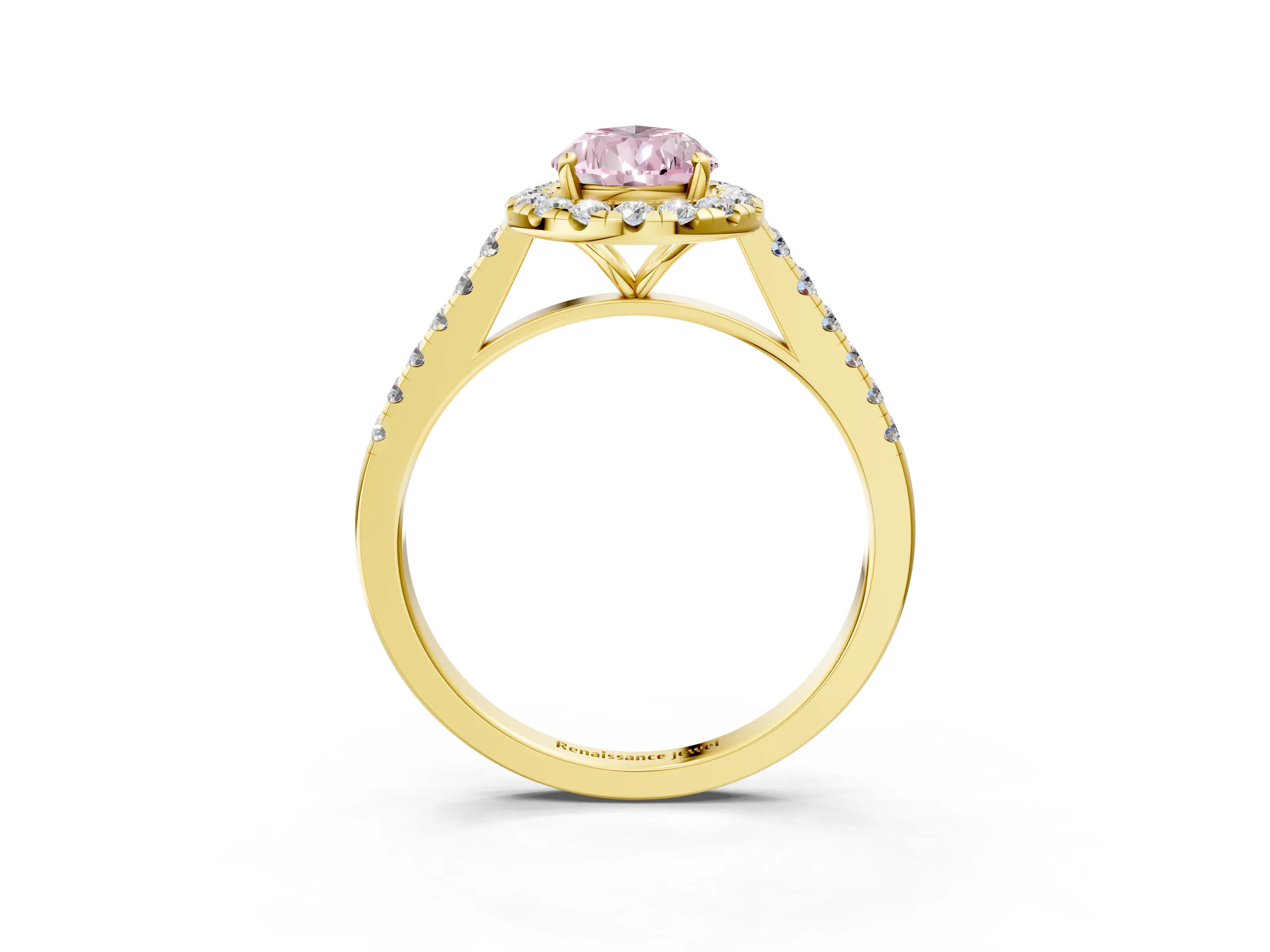 Yellow gold Fancy Pink Pear Cut Halo Pave Diamond Engagement Ring with Four-Prong Setting_3