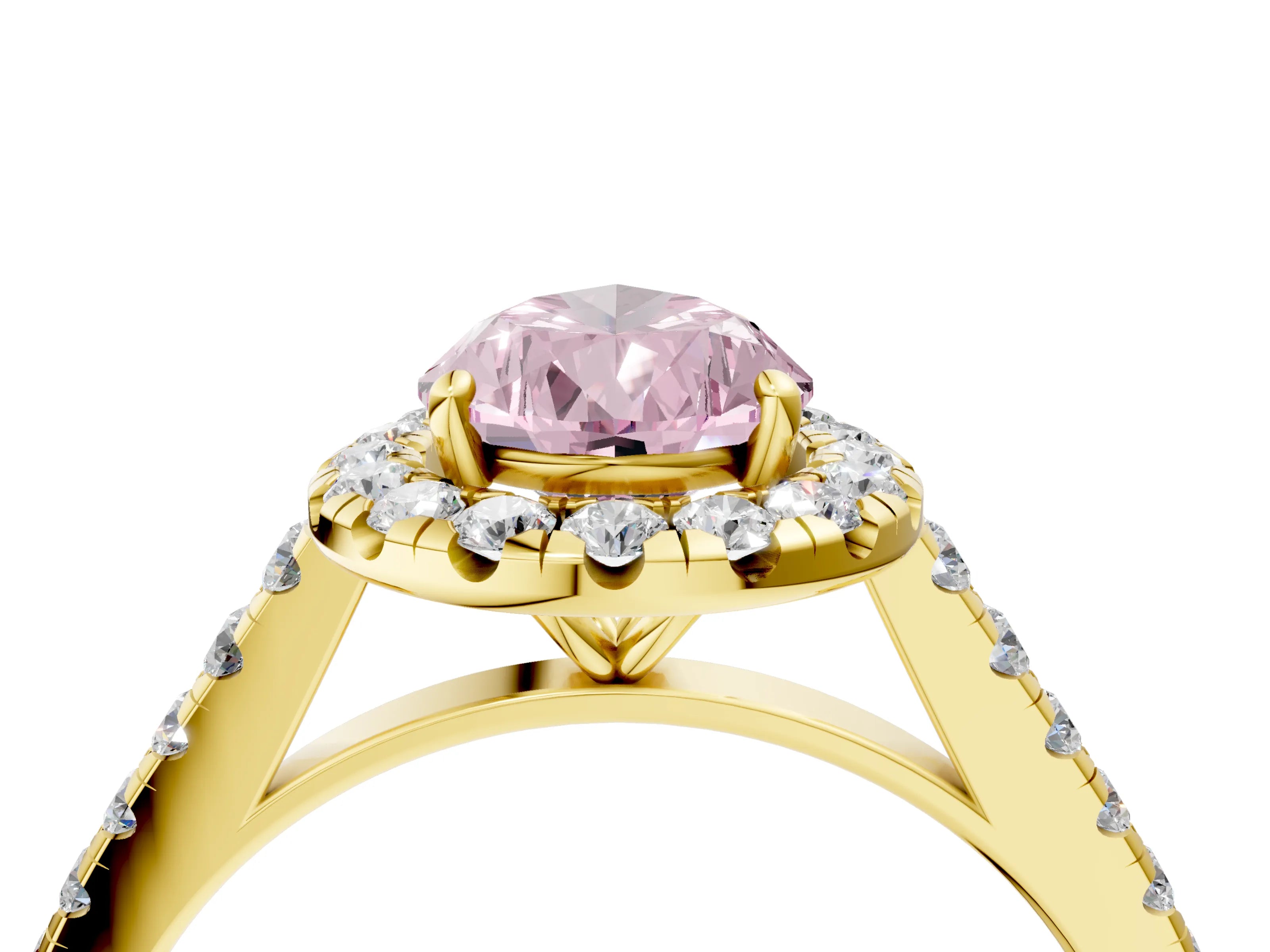 Yellow gold Fancy Pink Pear Cut Halo Pave Diamond Engagement Ring with Four-Prong Setting_4