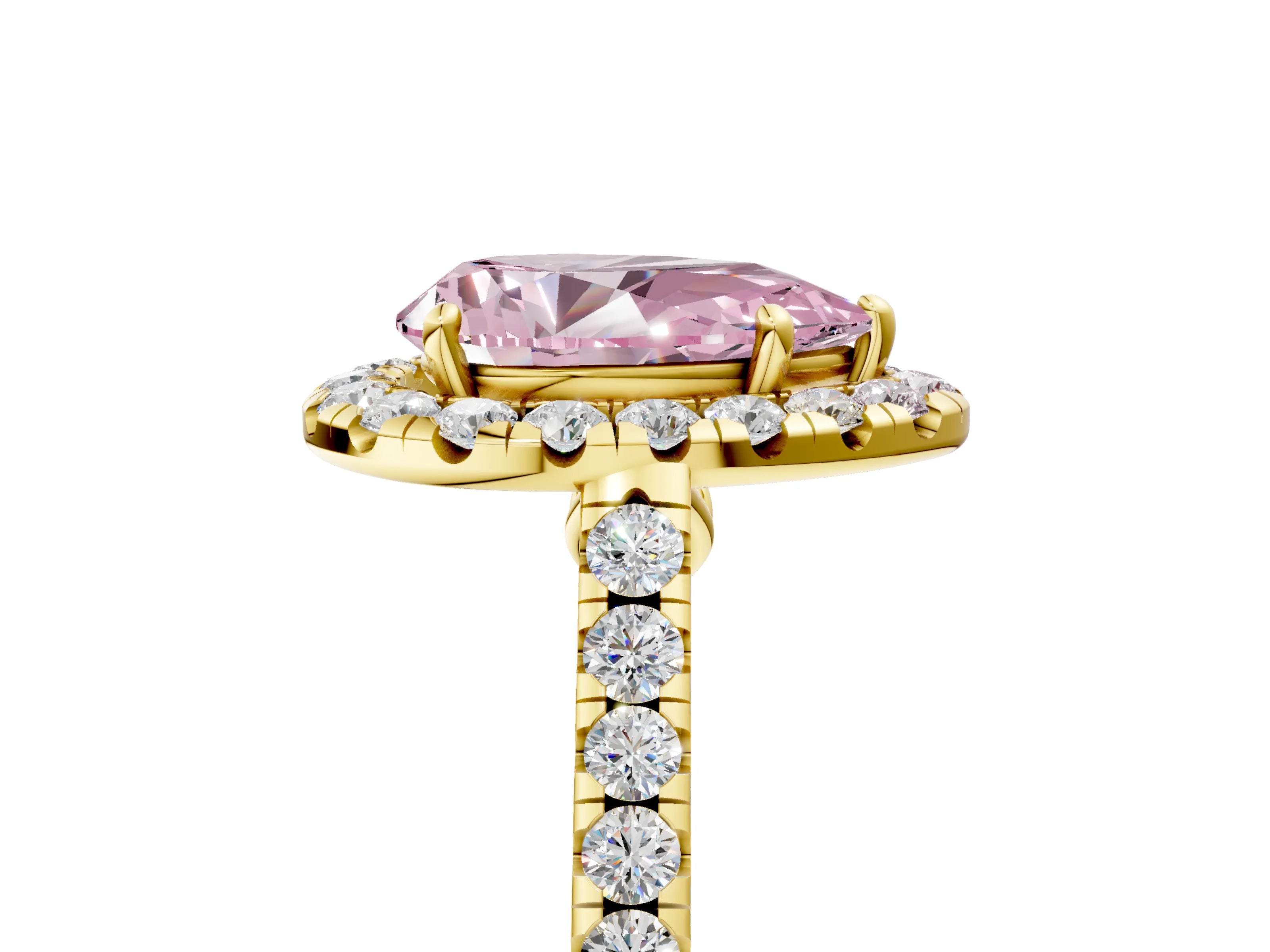 Yellow gold Fancy Pink Pear Cut Halo Pave Diamond Engagement Ring with Four-Prong Setting_5