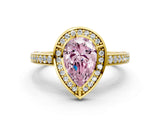 Yellow gold Fancy Pink Pear  Cut Halo Pave Split Shank Prong Setting Ring_31