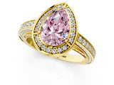 Yellow gold Fancy Pink Pear  Cut Halo Pave Split Shank Prong Setting Ring_32