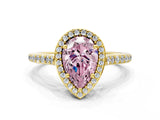 Yellow gold Fancy Pink Pear Cut Halo Round Diamond Pavé Band with Four-Prong Setting_3