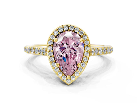 Yellow gold Fancy Pink Pear Cut Halo Round Diamond Pavé Band with Four-Prong Setting_3