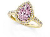 Yellow gold Fancy Pink Pear Cut Halo Round Diamond Pavé Band with Four-Prong Setting_4