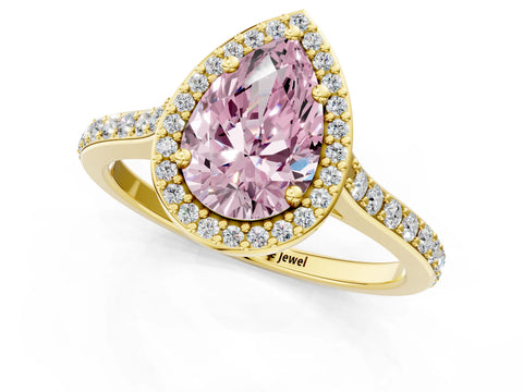 Yellow gold Fancy Pink Pear Cut Halo Round Diamond Pavé Band with Four-Prong Setting_4