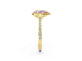 Yellow gold Fancy Pink Pear Cut Halo Round Diamond Pavé Band with Four-Prong Setting_5