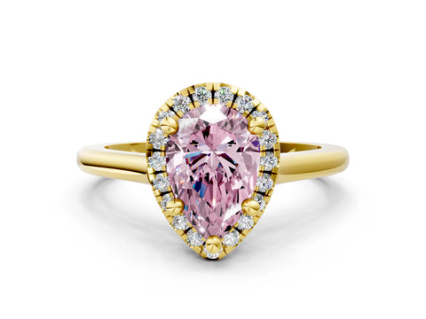 Yellow gold Fancy Pink Pear Cut Halo Round Diamond Solitaire Engagement Ring with Pave Band and Four-Prong Setting_12