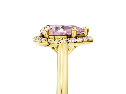 Yellow gold Fancy Pink Pear Cut Halo Round Diamond Solitaire Engagement Ring with Pave Band and Four-Prong Setting_17
