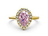 Yellow gold Fancy Pink Pear Cut Halo Round Diamond Solitaire Ring with Pavé Band and Four-Prong Setting_12