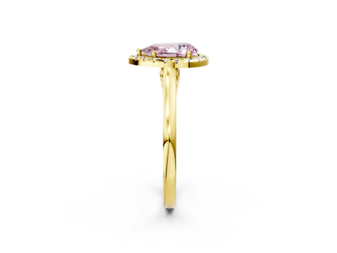 Yellow gold Fancy Pink Pear Cut Halo Round Diamond Solitaire Ring with Pavé Band and Four-Prong Setting_14