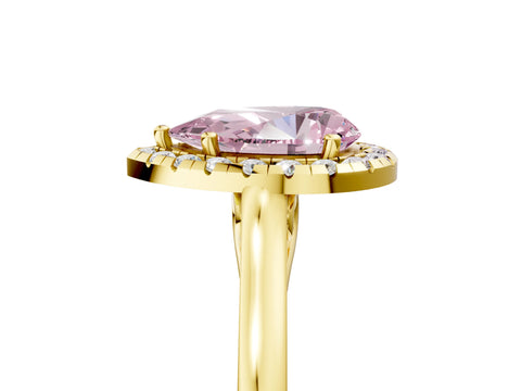 Yellow gold Fancy Pink Pear Cut Halo Round Diamond Solitaire Ring with Pavé Band and Four-Prong Setting_17
