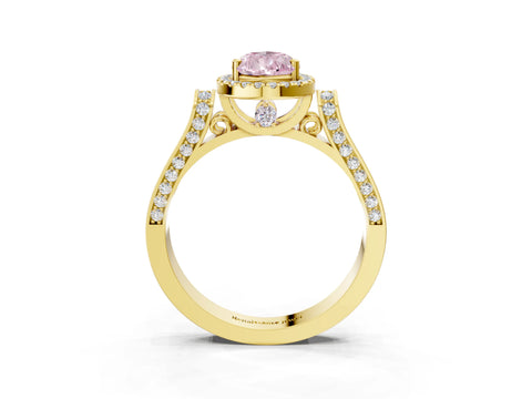 Yellow gold Fancy Pink Pear Cut Halo Round Diamond Twist Band with Four-Prong Setting_3