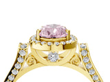 Yellow gold Fancy Pink Pear Cut Halo Round Diamond Twist Band with Four-Prong Setting_4